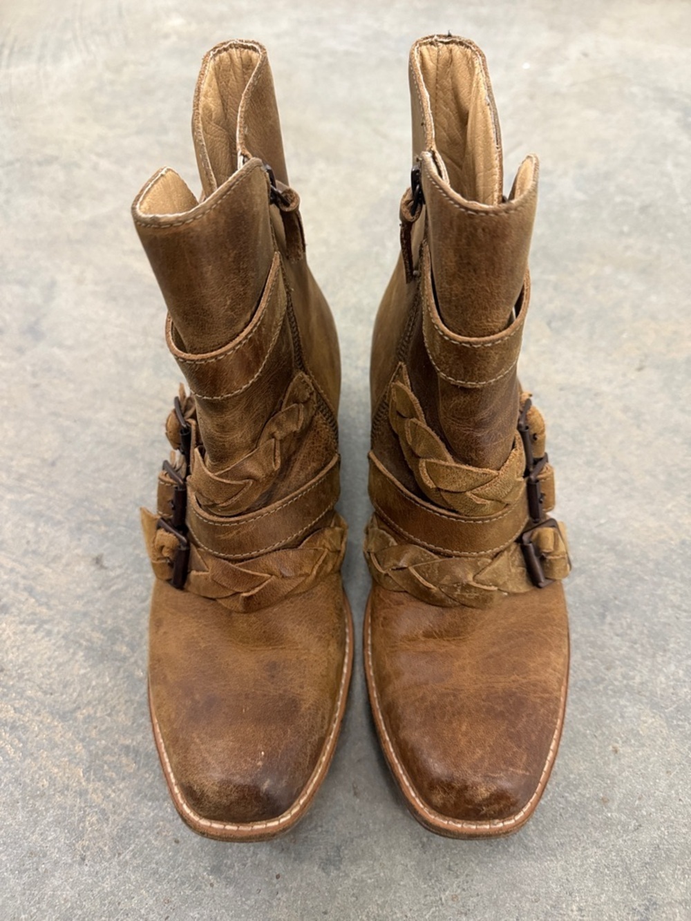 Latigo Tan Braided-Strap Western Ankle Boots